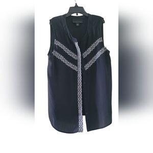 Attention Black and White Sleeveless Mandarin Collar Blouse
